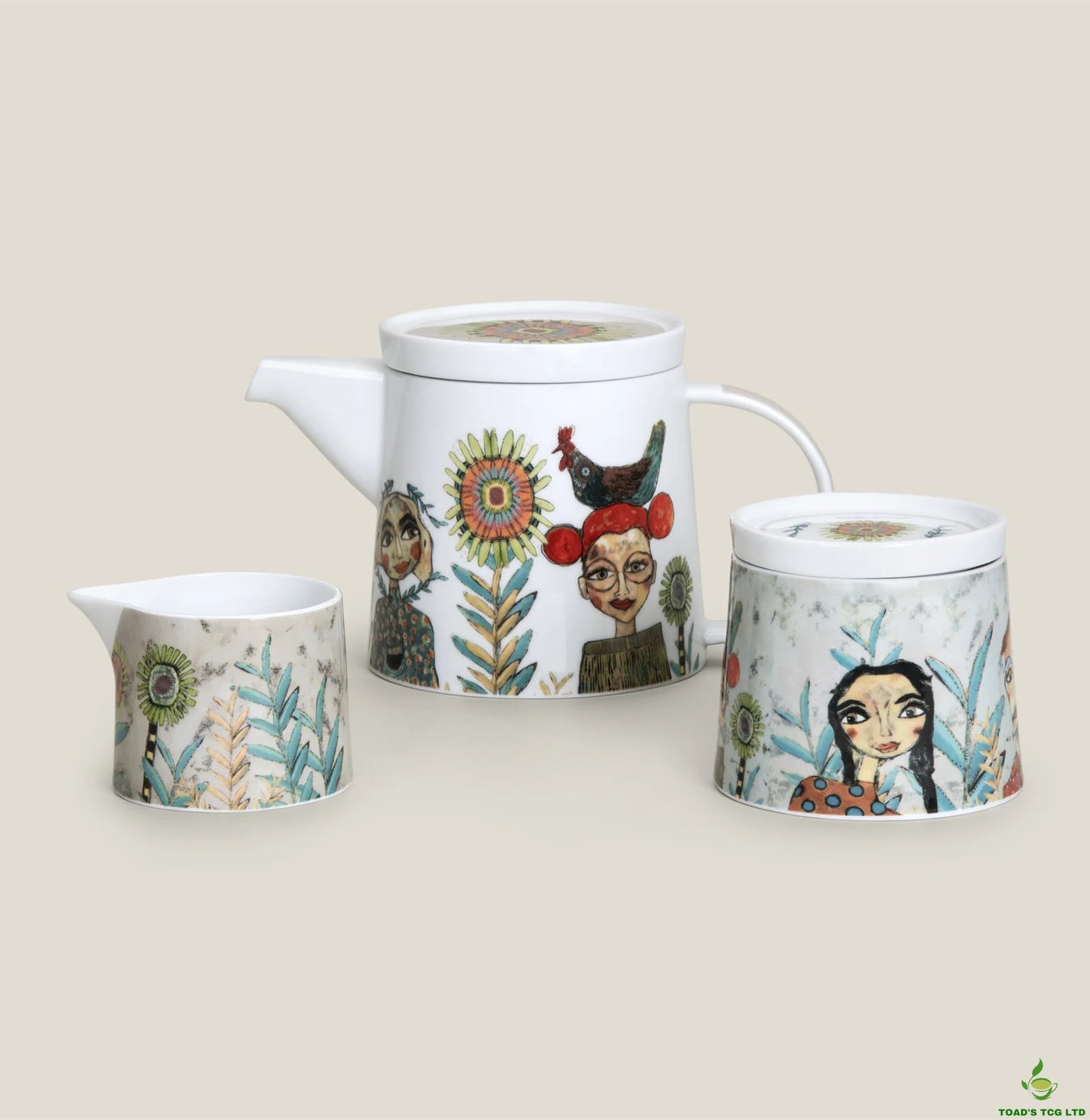 Okawei three-piece colored porcelain tea set