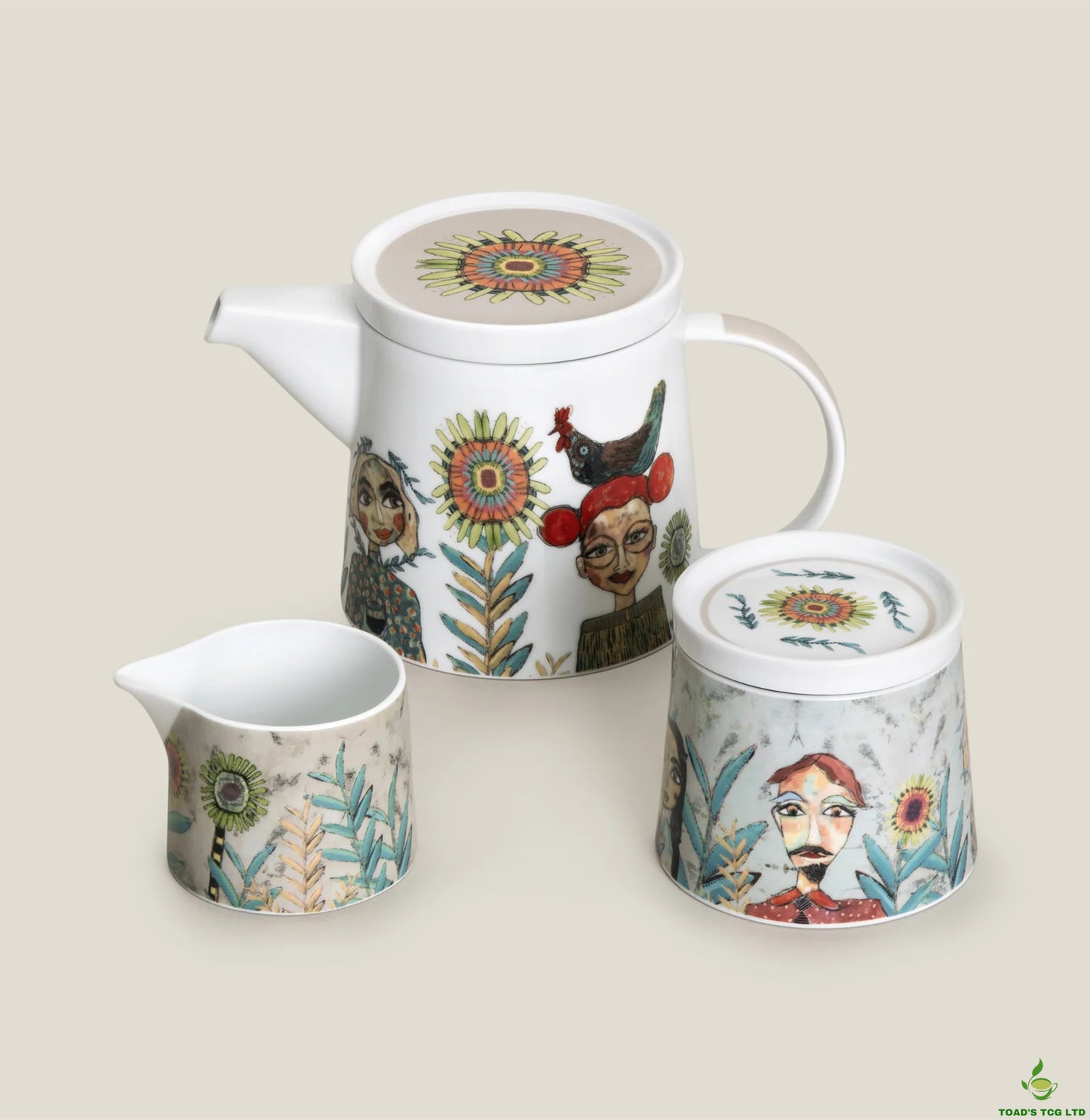 Okawei three-piece colored porcelain tea set